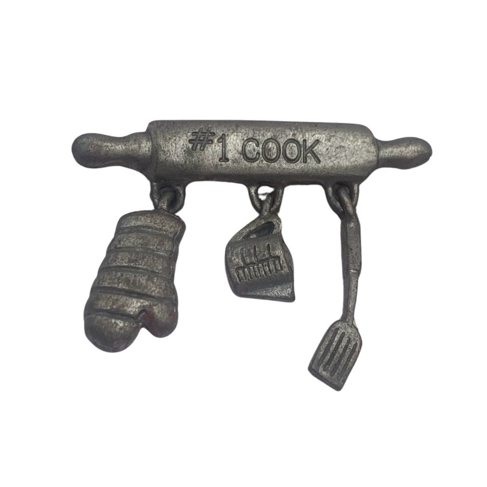 🧑‍🍳Spoon Pewter #1 Cook Rolling Pin Brooch Dangle Oven Mitt Measuring Cup